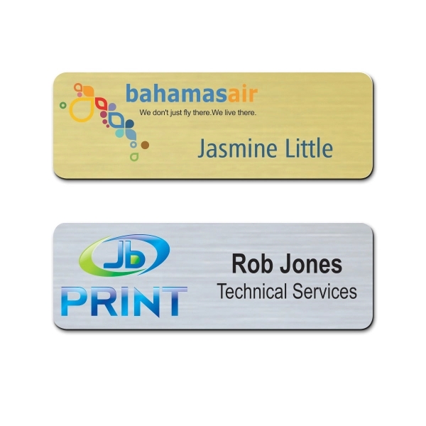 The Zeus full color metallic plastic name badge 1