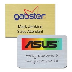 The Zeus full color metallic plastic name badge 1