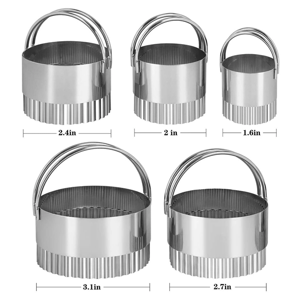 Wave Round Cookie Biscuit Cutter with Handle 5 Pieces