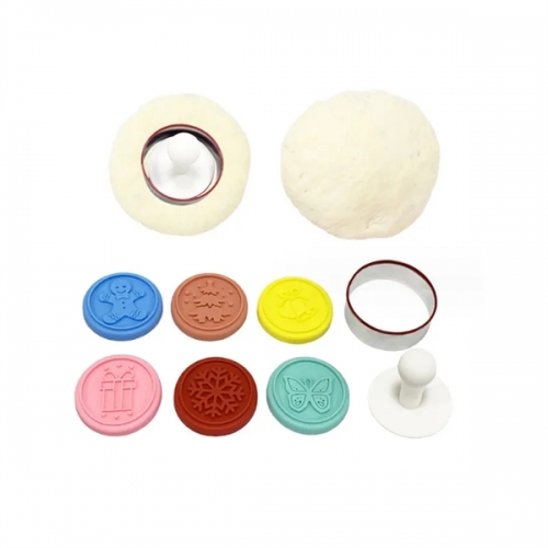 Set of 6 Colorful Silicone Cookie Stamp Press