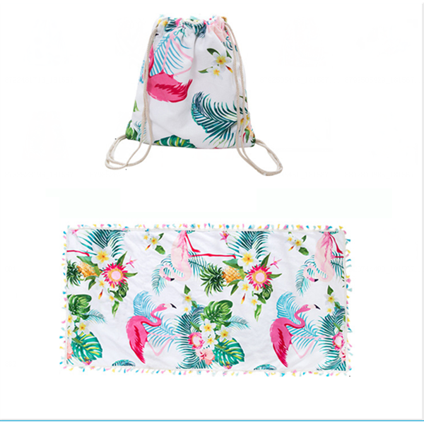 Folding Beach Towel with Drawstring Bag
